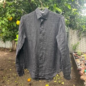 90s minimalist VINTAGE Calvin Klein 100 linen button up shirt oxford black xs 4